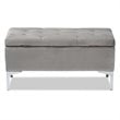 Bowery Hill Grey Velvet Silver Finished Storage Ottoman