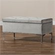 Bowery Hill Grey Velvet Silver Finished Storage Ottoman