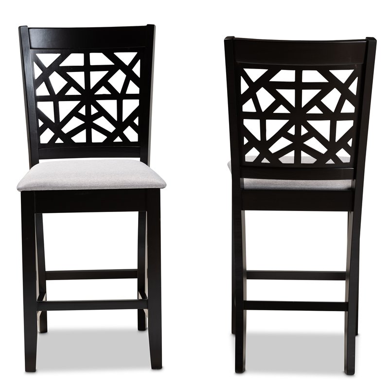 Bowery Hill Gray Upholstered Espresso Finished Wood 2-Piece Pub Chairs