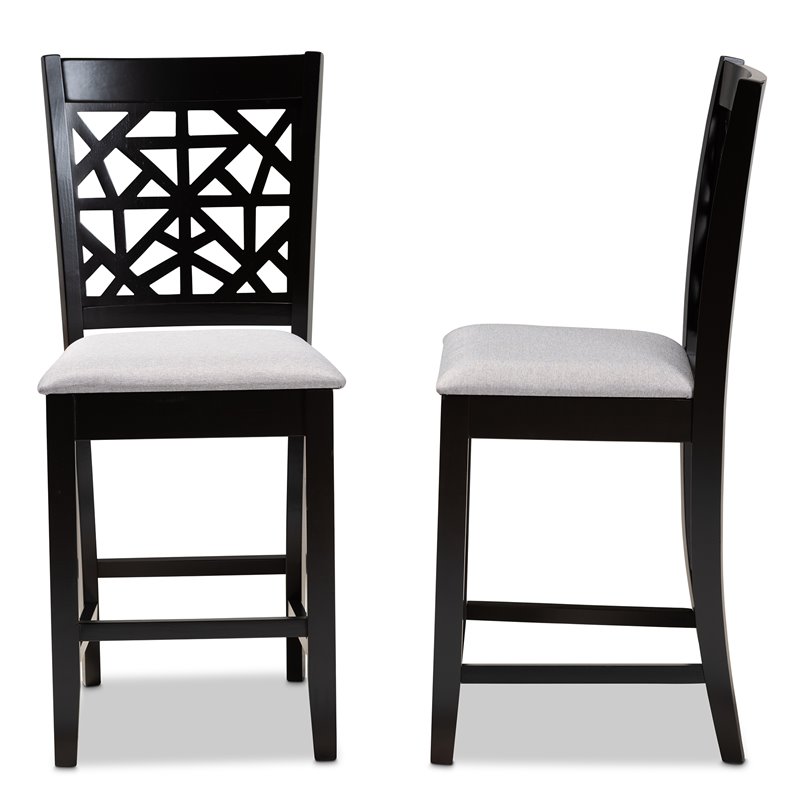 Bowery Hill Gray Upholstered Espresso Finished Wood 2-Piece Pub Chairs