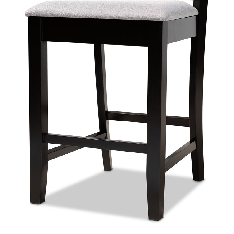 Bowery Hill Gray Upholstered Espresso Finished Wood 2-Piece Pub Chairs