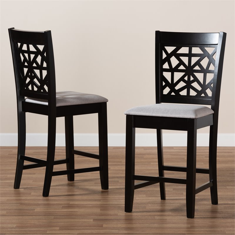 Bowery Hill Gray Upholstered Espresso Finished Wood 2-Piece Pub Chairs