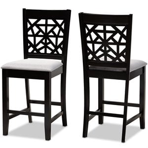 Bowery Hill Gray Upholstered Espresso Finished Wood 2-Piece Pub Chairs