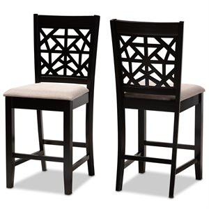 Bowery Hill Sand Upholstered Espresso Finished Wood 2-Piece Pub Chairs