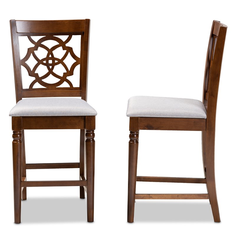 Bowery Hill Gray Upholstered Walnut Finished Wood 2-Piece Pub Chair Set