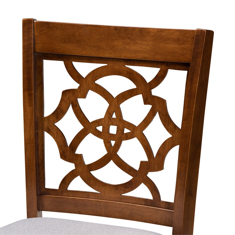 Bowery Hill Gray Upholstered Walnut Finished Wood 2-Piece Pub Chair Set