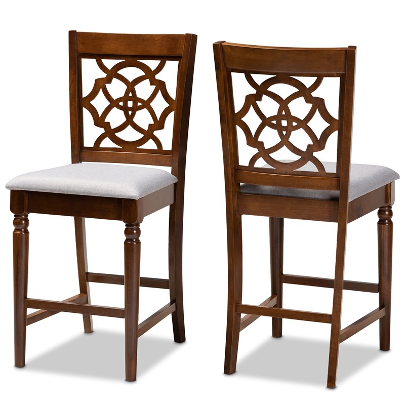 Bowery Hill Gray Upholstered Walnut Finished Wood 2-Piece Pub Chair Set