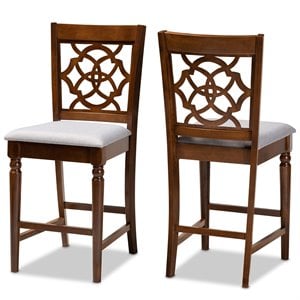 Bowery Hill Gray Upholstered Walnut Finished Wood 2-Piece Pub Chair Set