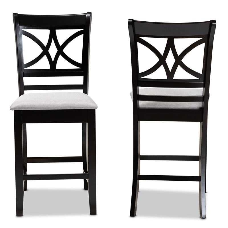 Bowery Hill Gray Upholstered Espresso Finished 2-Piece Pub Chairs