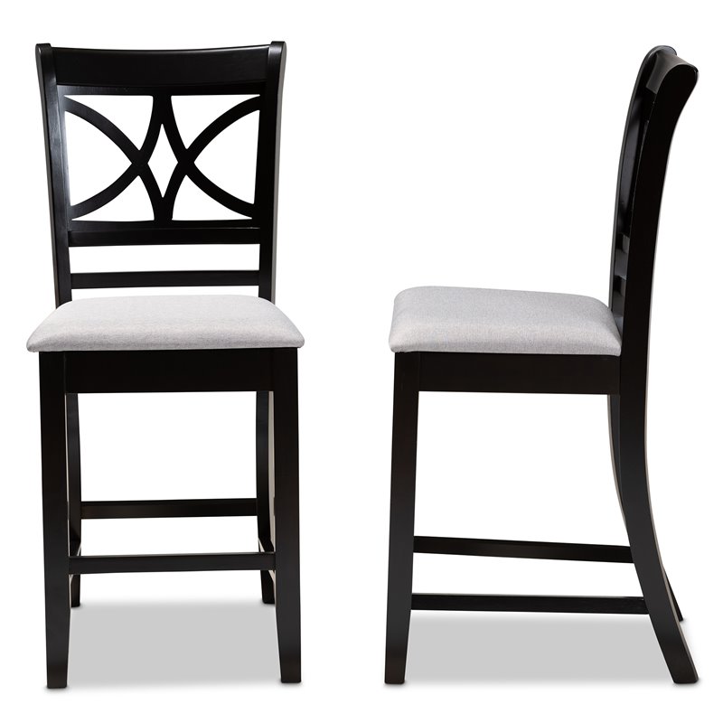 Bowery Hill Gray Upholstered Espresso Finished 2-Piece Pub Chairs