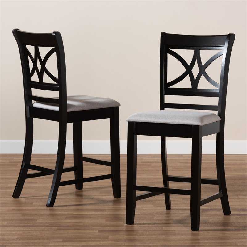 Bowery Hill Gray Upholstered Espresso Finished 2-Piece Pub Chairs