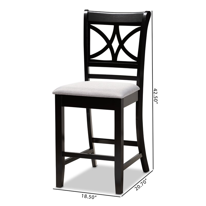Bowery Hill Gray Upholstered Espresso Finished 2-Piece Pub Chairs