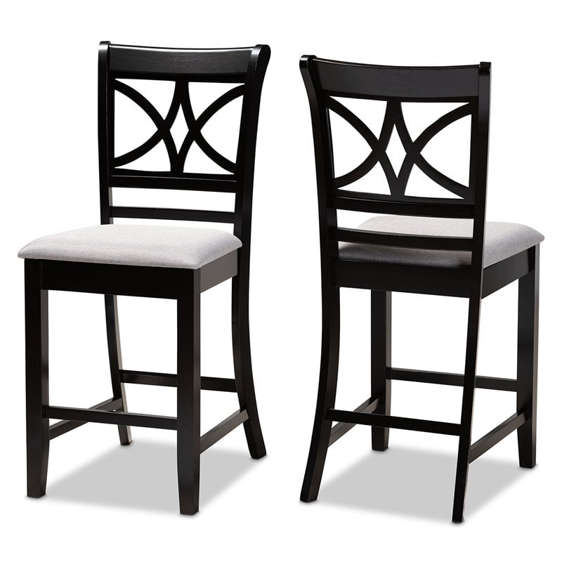 Bowery Hill Gray Upholstered Espresso Finished 2-Piece Pub Chairs