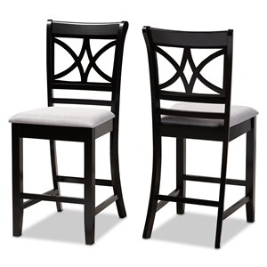 Bowery Hill Gray Upholstered Espresso Finished 2-Piece Pub Chairs