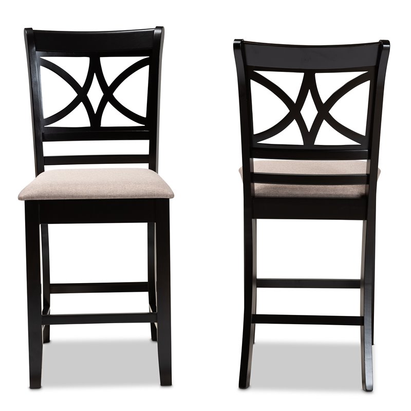 Bowery Hill Sand Upholstered Espresso Wood 2-Piece Pub Chairs