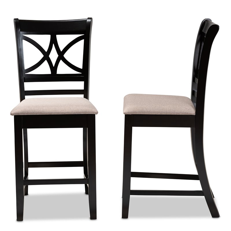 Bowery Hill Sand Upholstered Espresso Wood 2-Piece Pub Chairs