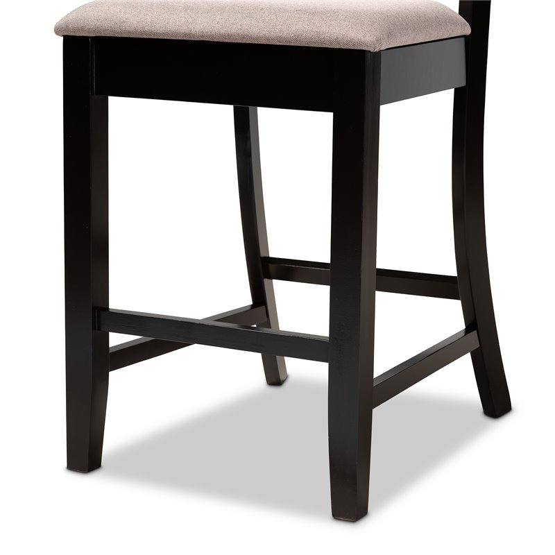 Bowery Hill Sand Upholstered Espresso Wood 2-Piece Pub Chairs