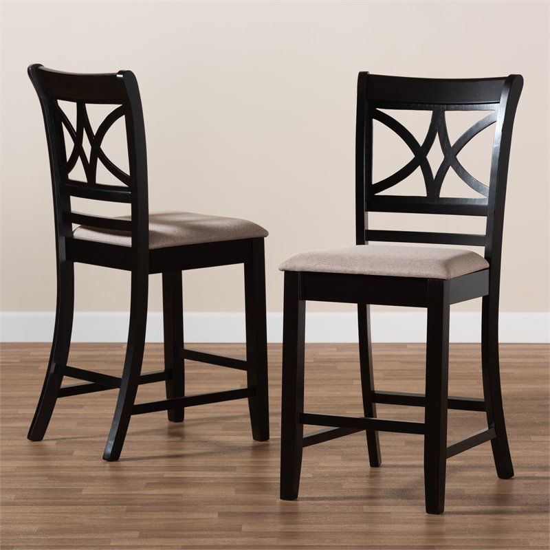 Bowery Hill Sand Upholstered Espresso Wood 2-Piece Pub Chairs