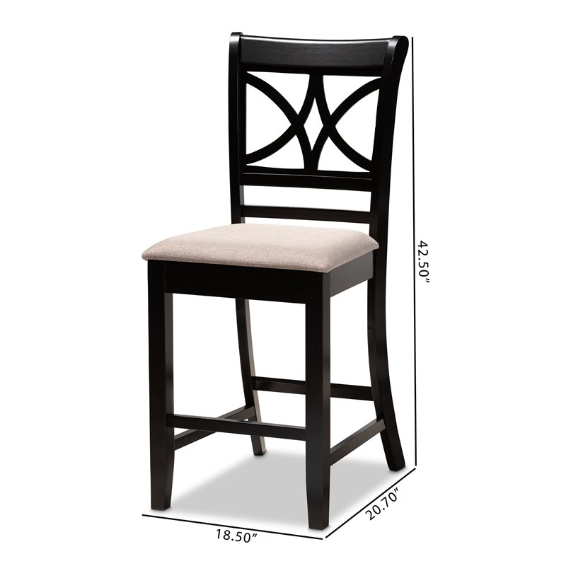 Bowery Hill Sand Upholstered Espresso Wood 2-Piece Pub Chairs