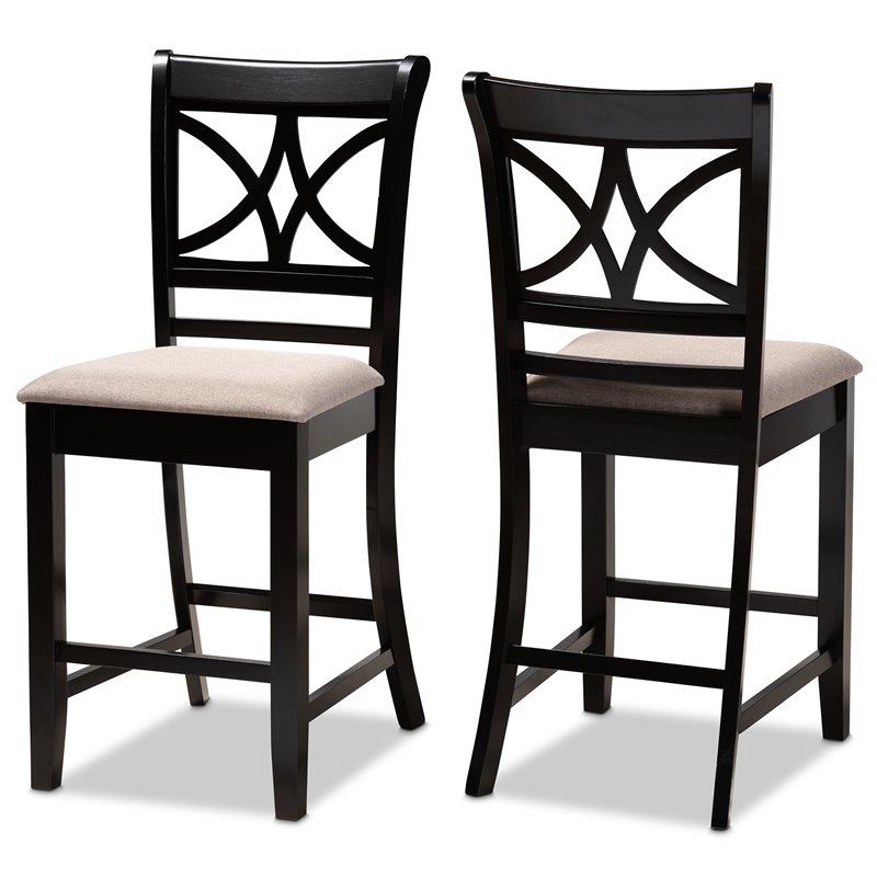Bowery Hill Sand Upholstered Espresso Wood 2-Piece Pub Chairs