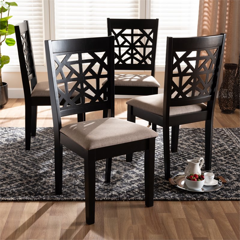 Bowery Hill Sand Upholstered Espresso Wood 4-Piece Dining Chair Set