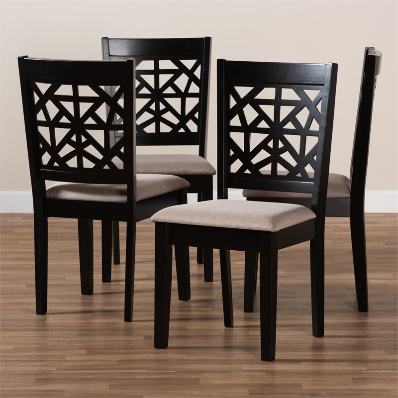 Bowery Hill Sand Upholstered Espresso Wood 4-Piece Dining Chair Set