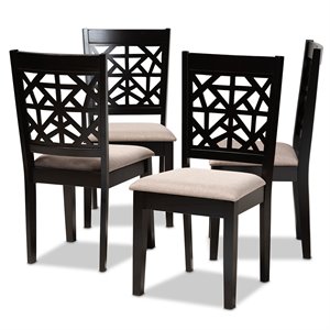 Bowery Hill Sand Upholstered Espresso Wood 4-Piece Dining Chair Set