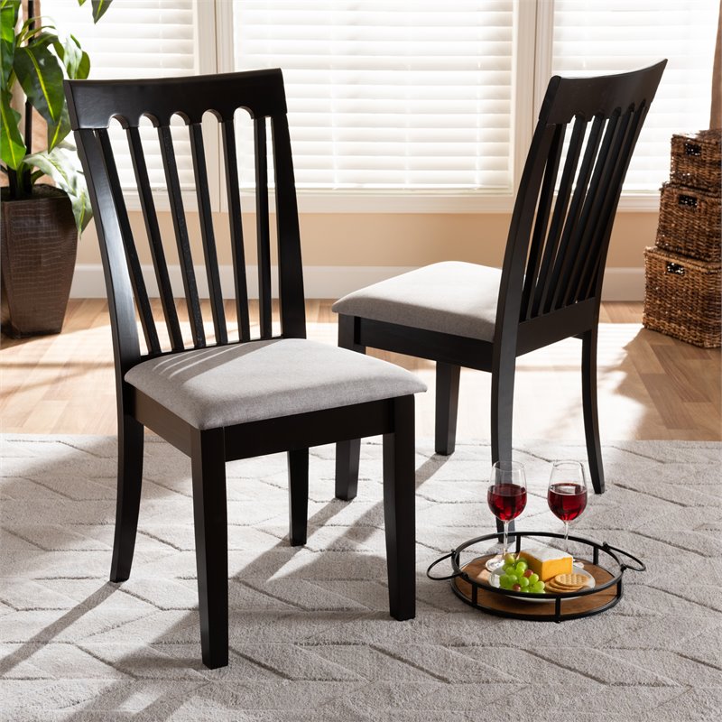 Bowery Hill Gray Upholstered Espresso Wood 2-Piece Dining Chair Set