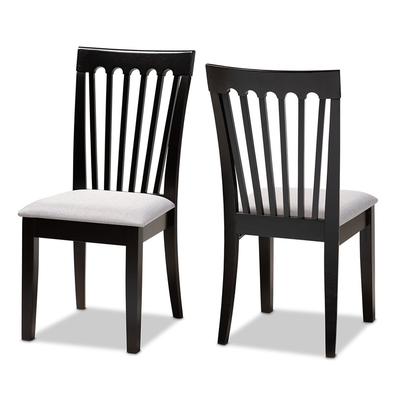 Bowery Hill Gray Upholstered Espresso Wood 2-Piece Dining Chair Set