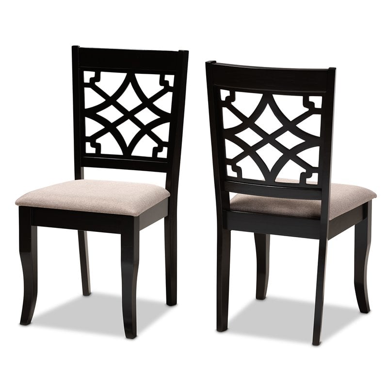 Bowery Hill Sand Upholstered and Espresso Wood 2-Piece Dining Chair Set