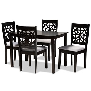 Bowery Hill Gray Upholstered Espresso Finished Wood 5-Piece Dining Set