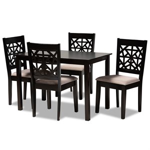 Bowery Hill Oak Espresso Brown Dining Set Rectangular Cut-Out Back Design Unassembled