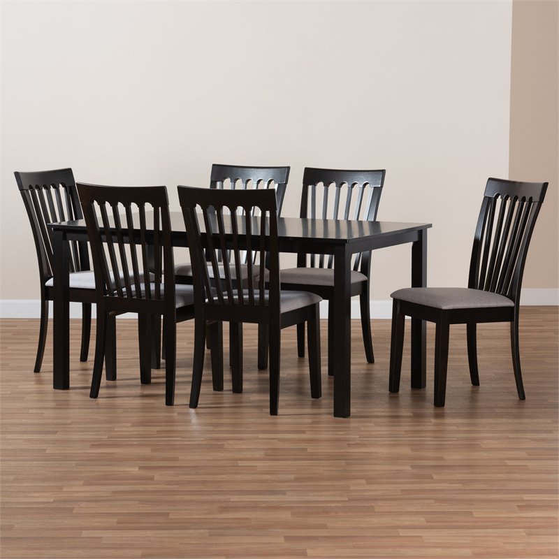 Bowery Hill Gray Upholstered Espresso Finished Wood 7-Piece Dining Set
