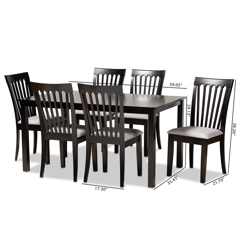 Bowery Hill Gray Upholstered Espresso Finished Wood 7-Piece Dining Set