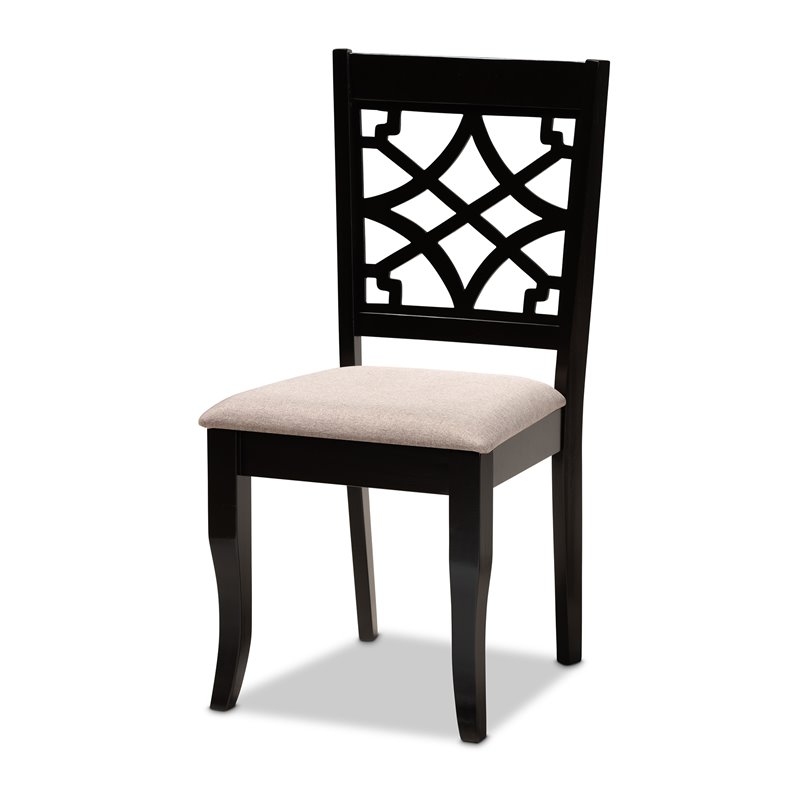 Bowery Hill Sand Upholstered Espresso Finished Wood 7-Piece Dining Set