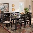 Bowery Hill Sand Upholstered Espresso Finished Wood 7-Piece Dining Set