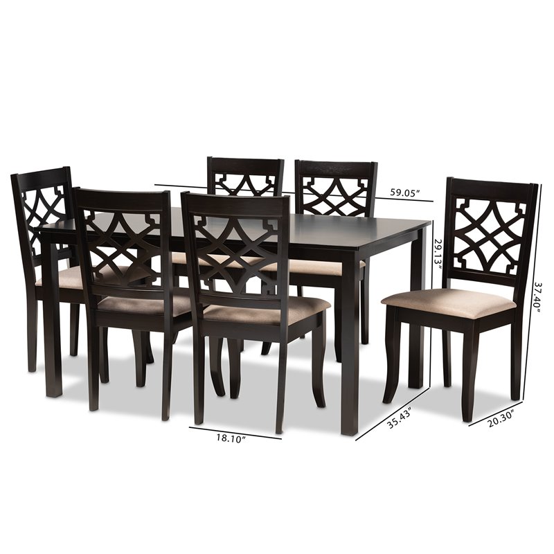 Bowery Hill Sand Upholstered Espresso Finished Wood 7-Piece Dining Set