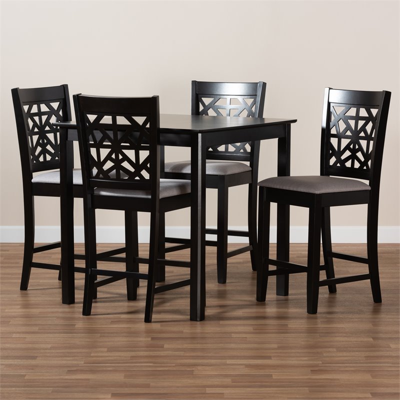 Bowery Hill Gray Upholstered Espresso Finished Wood 5-Piece Pub Set