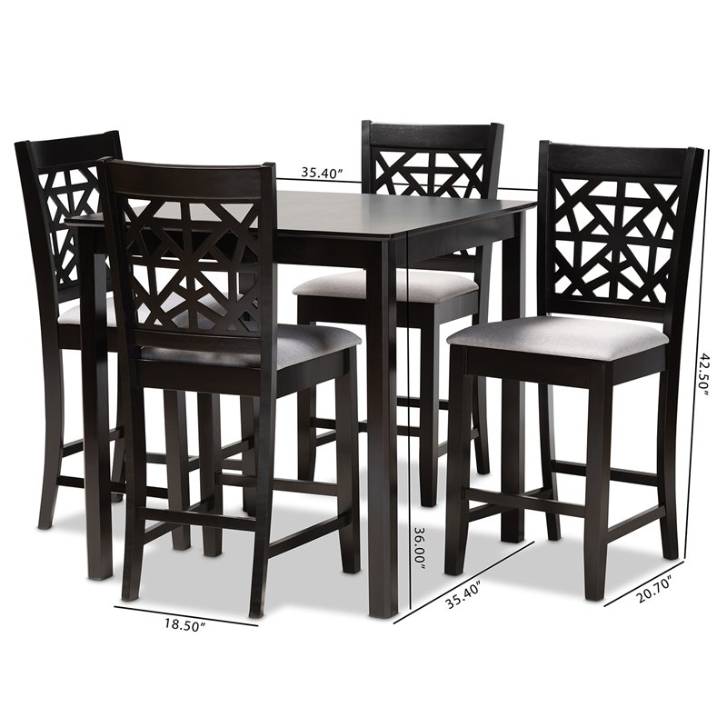 Bowery Hill Gray Upholstered Espresso Finished Wood 5-Piece Pub Set