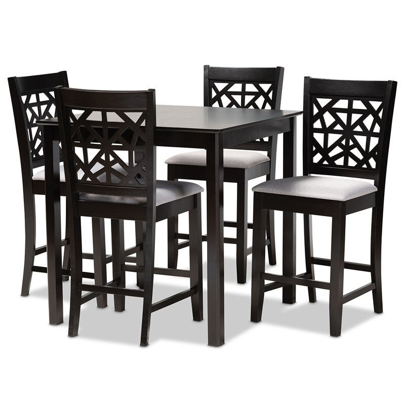 Bowery Hill Gray Upholstered Espresso Finished Wood 5-Piece Pub Set