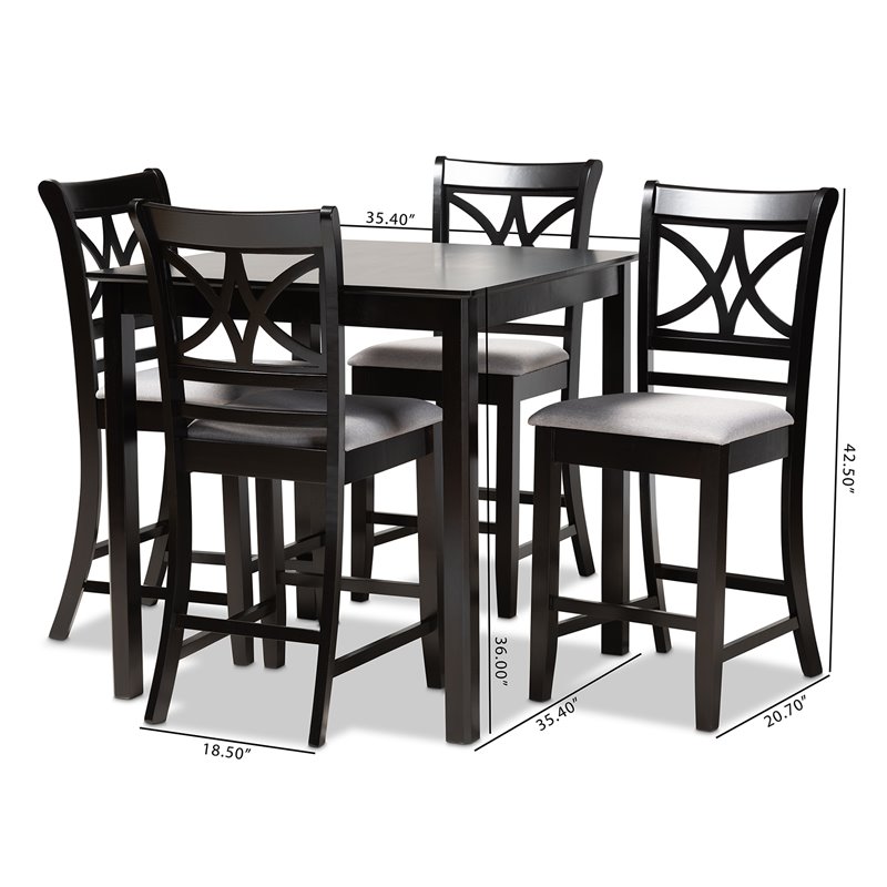 Bowery Hill Gray Upholstered Espresso Finished Wood 5-Piece Pub Set