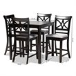 Bowery Hill Gray Upholstered Espresso Finished Wood 5-Piece Pub Set