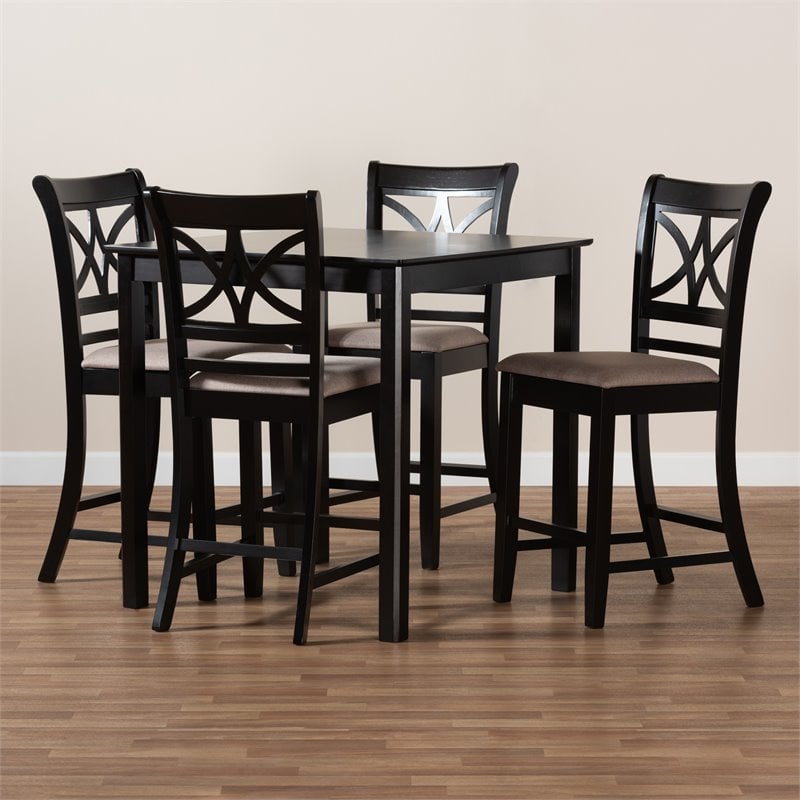 Bowery Hill Sand Upholstered Espresso Finished Wood 5-Piece Pub Set