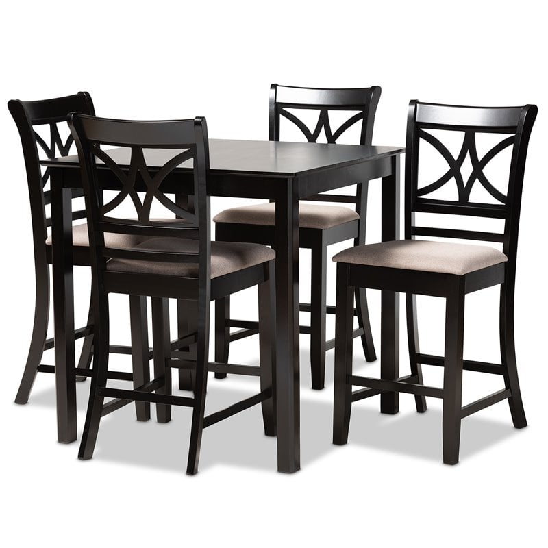 Bowery Hill Sand Upholstered Espresso Finished Wood 5-Piece Pub Set
