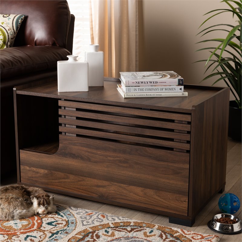 Bowery Hill Walnut Brown Finished Cat Litter Box Cover House