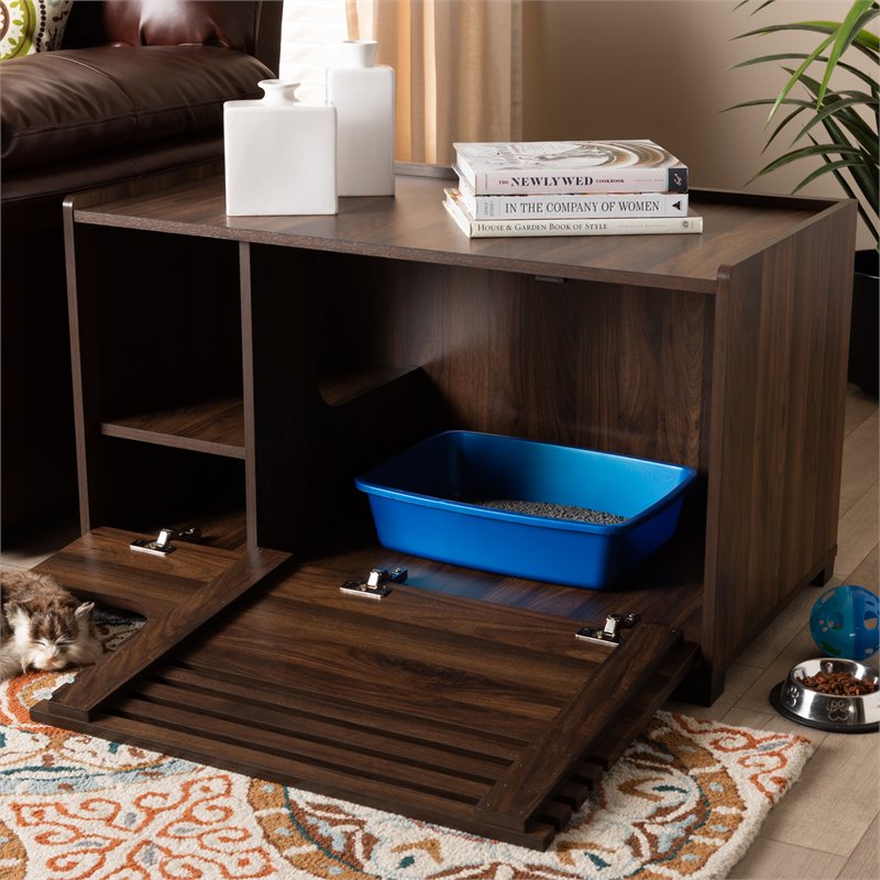 Bowery Hill Walnut Brown Finished Cat Litter Box Cover House