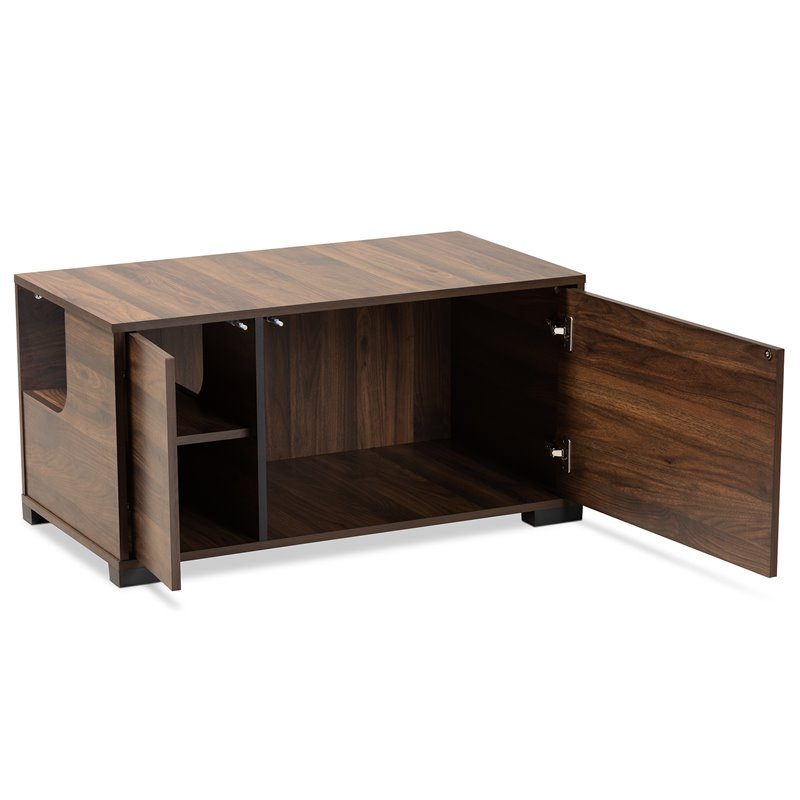 Bowery Hill Modern Walnut Brown Finished 2-Door Cat Litter Box Cover House