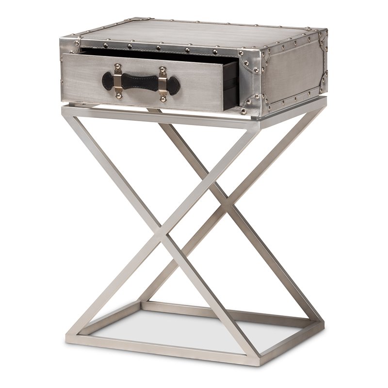 Bowery Hill French Silver Metal 1-Drawer Nightstand