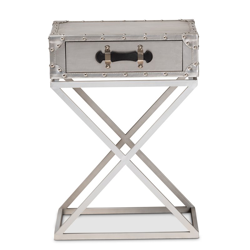 Bowery Hill French Silver Metal 1-Drawer Nightstand