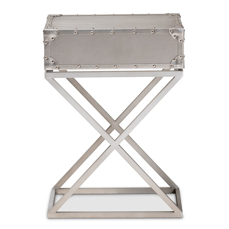 Bowery Hill French Silver Metal 1-Drawer Nightstand